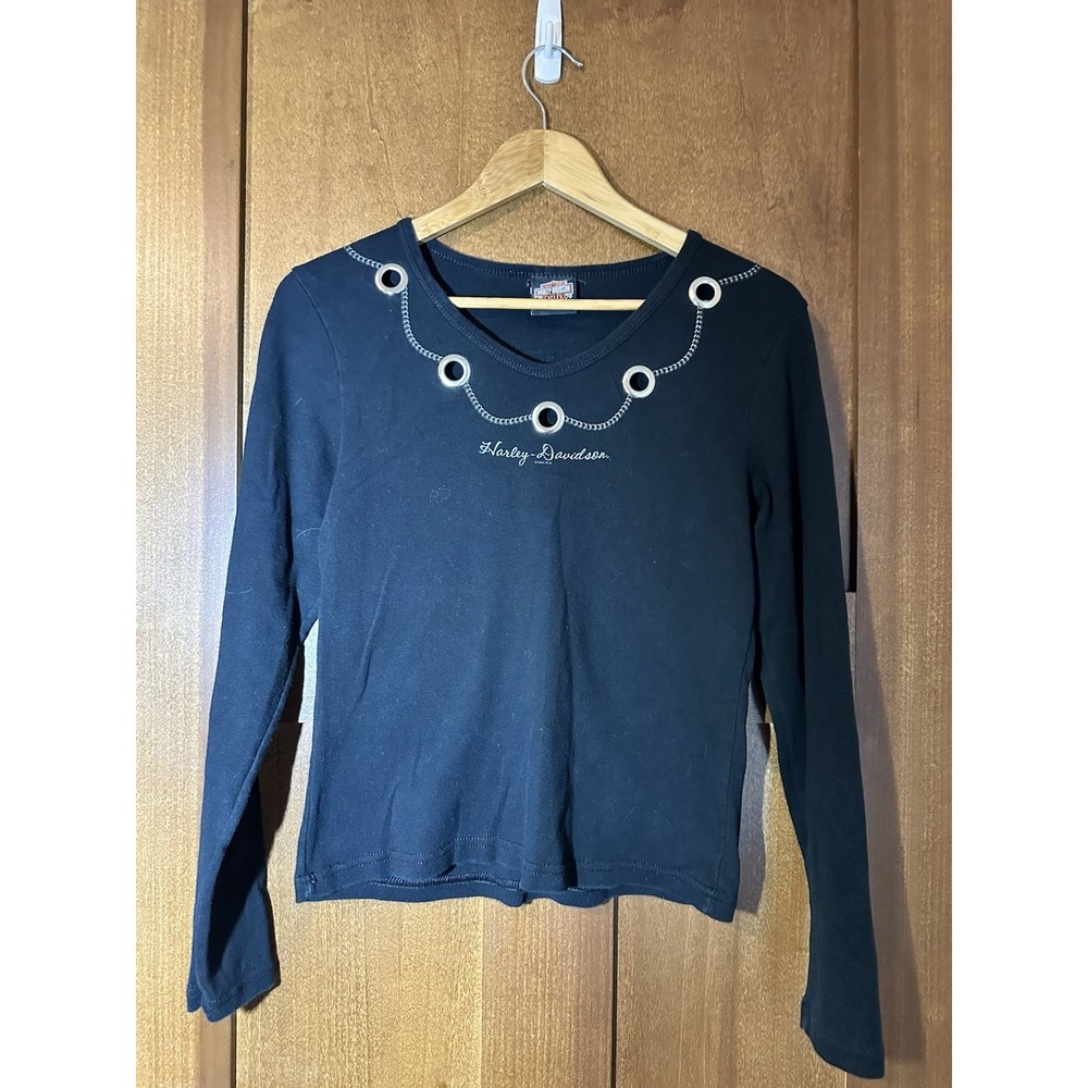 Vintage 2004 Harley Davidson Womens L Grommet Long Sleeve Made USA Jones AR